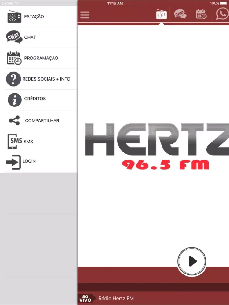 Capturas de tela do Rádio Hertz FM iPad 