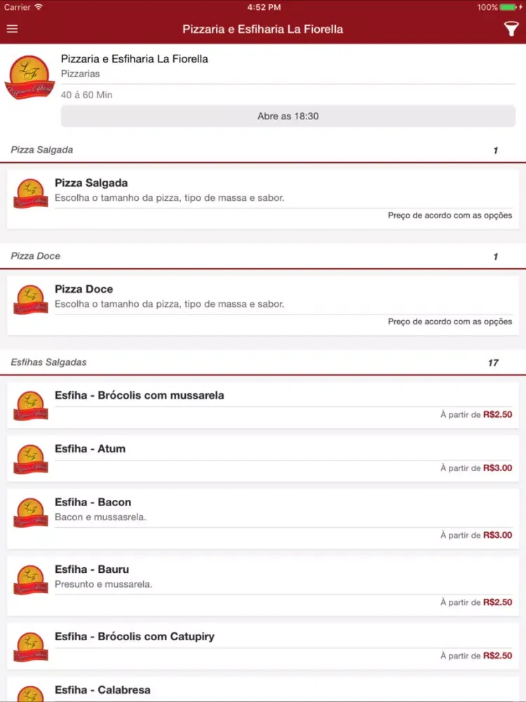 Tangkapan skrin Pizzaria Esfiharia La Fiorella iPad 