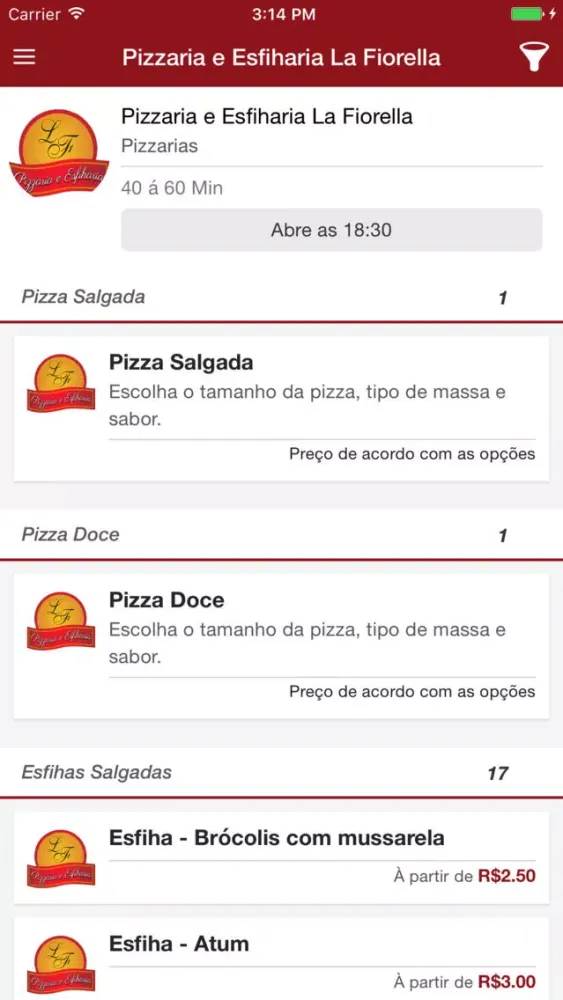 Tangkapan skrin Pizzaria Esfiharia La Fiorella
