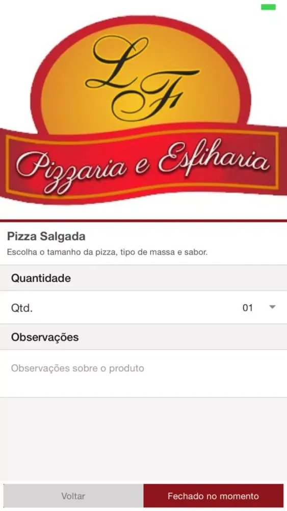Tangkapan skrin Pizzaria Esfiharia La Fiorella