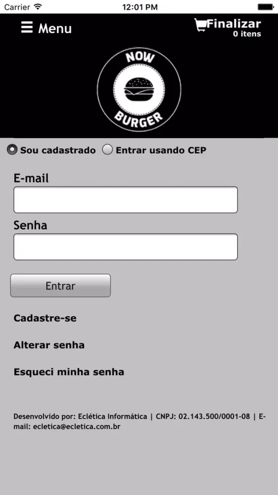 Capturas de tela do Now Burger