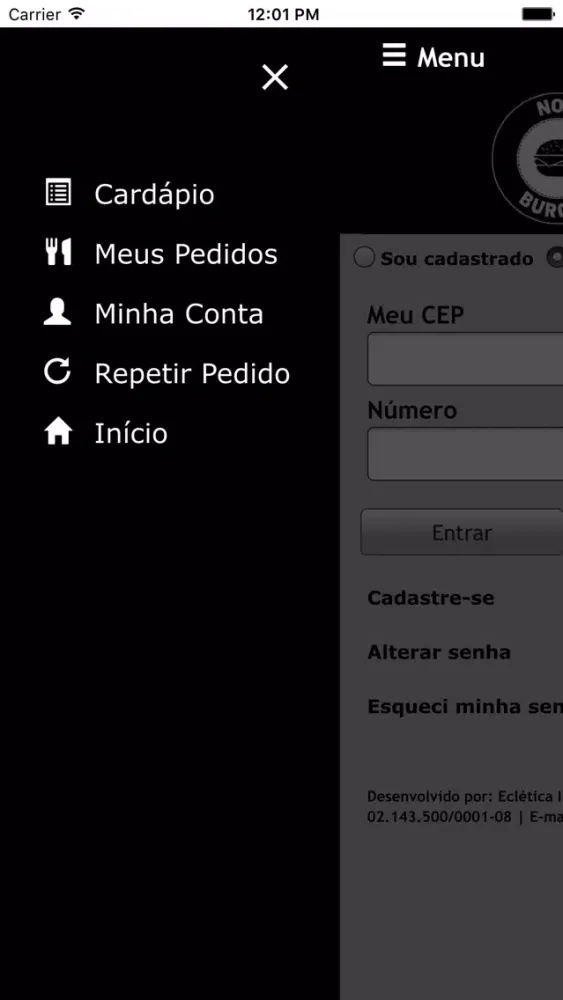 Capturas de tela do Now Burger