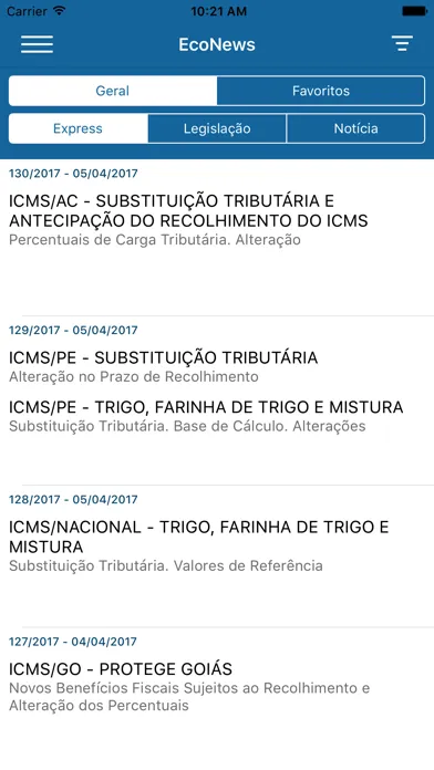 Capturas de tela do EcoNews