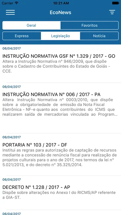 Capturas de tela do EcoNews
