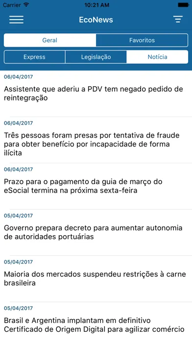Capturas de tela do EcoNews