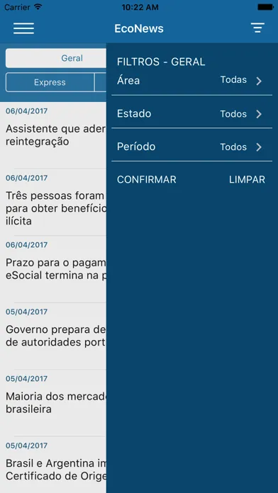 Capturas de tela do EcoNews