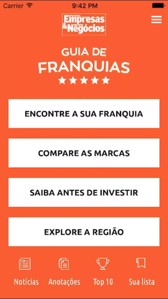 Tangkapan skrin Guia de Franquias PEGN