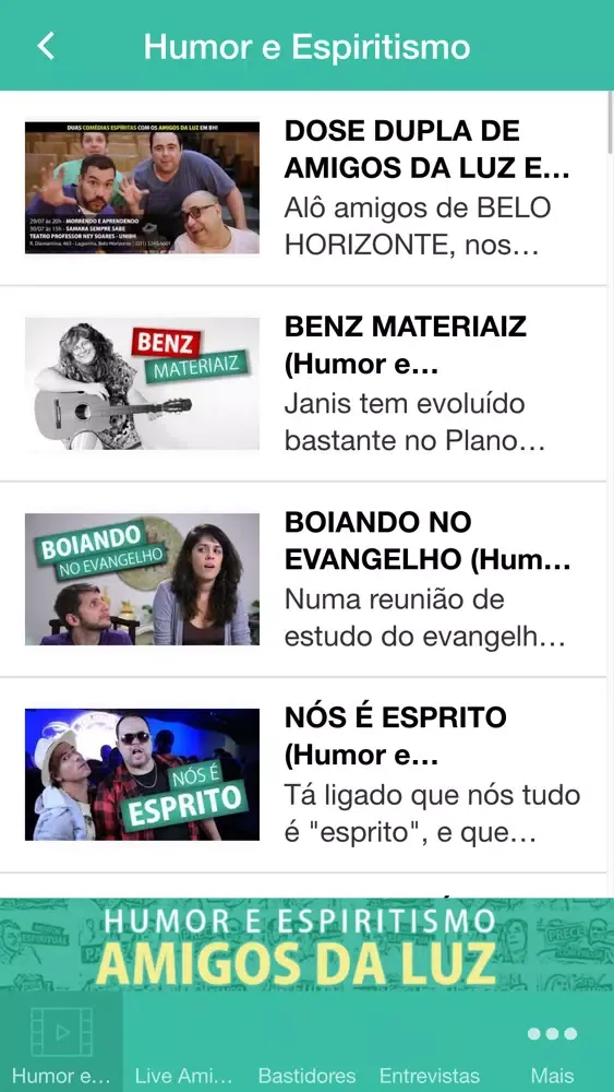Capturas de tela do Canal Amigos da Luz