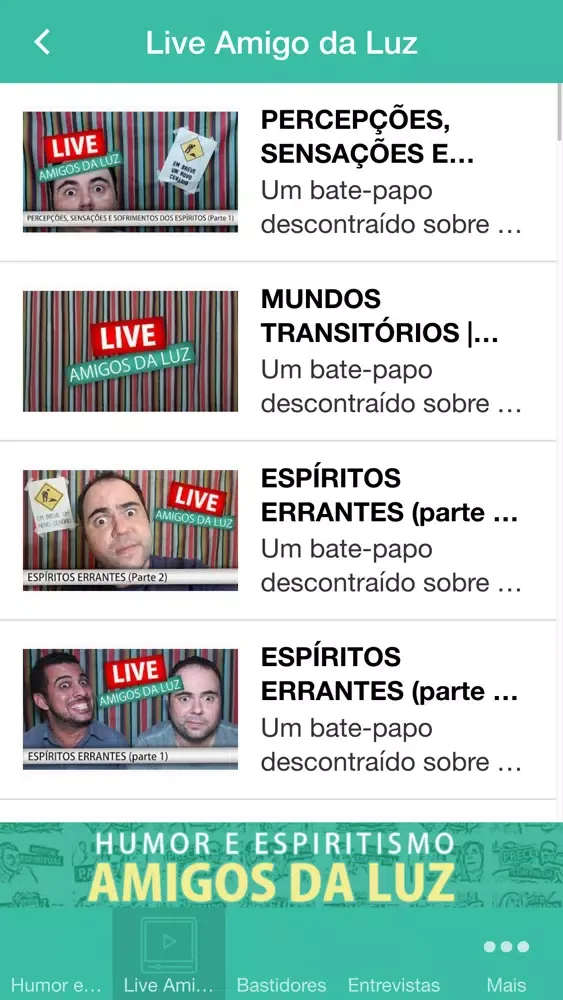 Capturas de tela do Canal Amigos da Luz