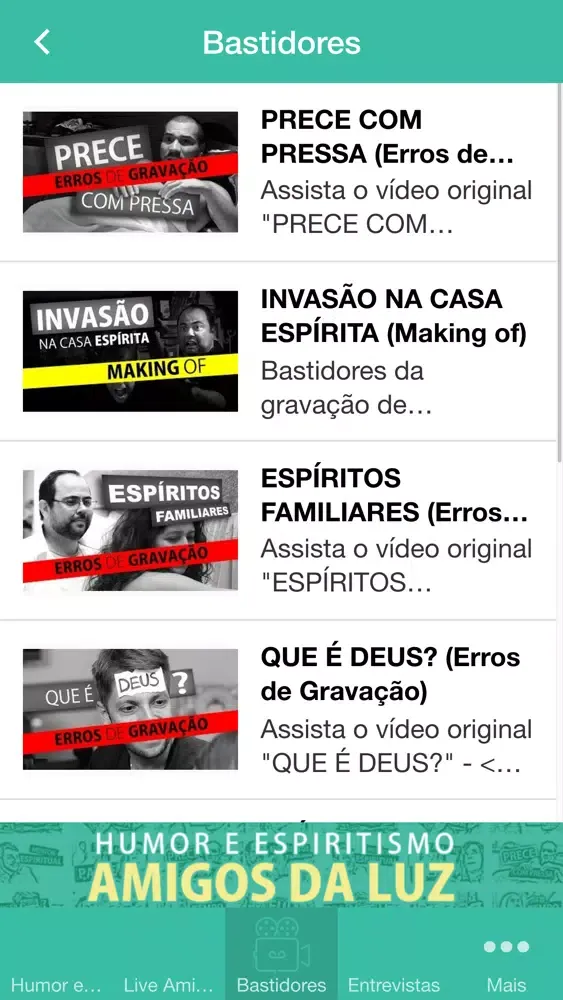 Capturas de tela do Canal Amigos da Luz