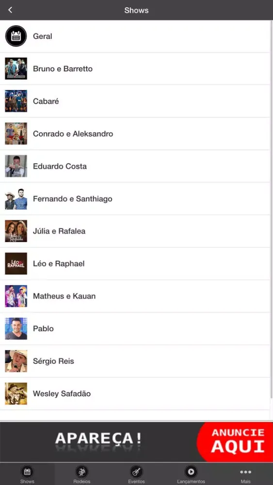 Capturas de tela do Agenda Sertaneja