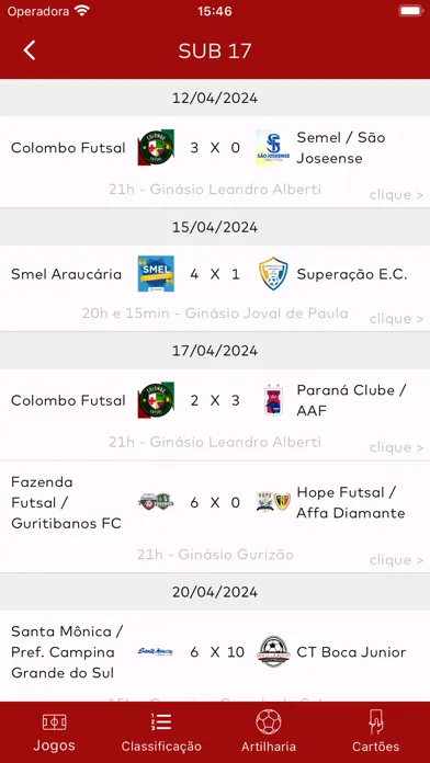 Capturas de tela do LCF - Liga Curitibana