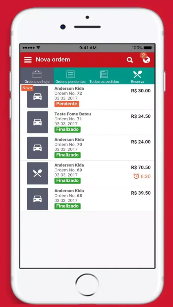 Capturas de tela do fb - controle de pedidos