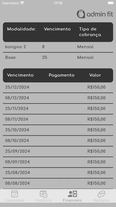Tangkapan skrin Admin Fit
