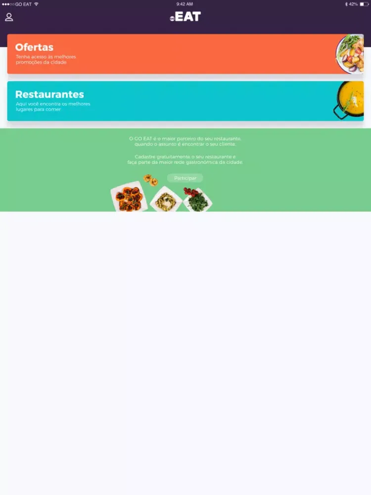 Capturas de tela do GO EAT iPad 
