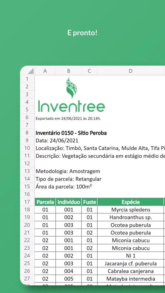 Capturas de tela do INVENTREE inventário florestal