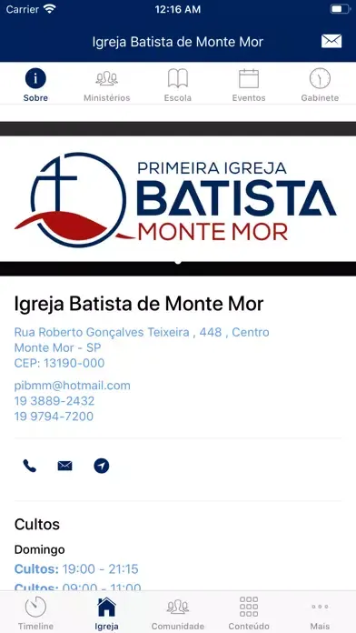 Capturas de tela do Igreja Batista de Monte Mor
