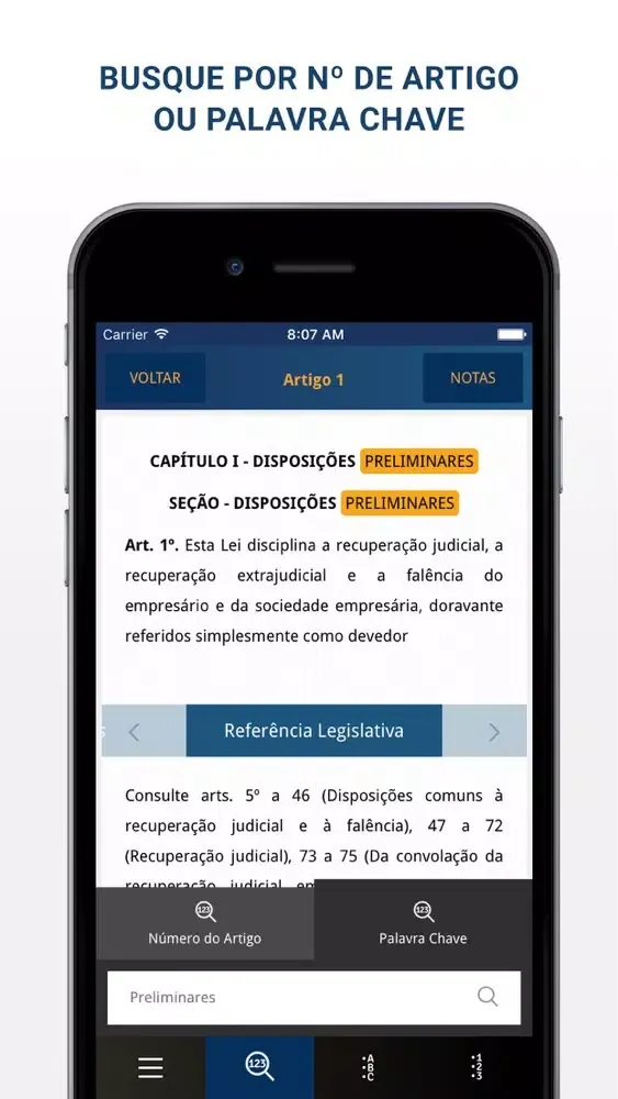 Capturas de tela do Lei de Falência