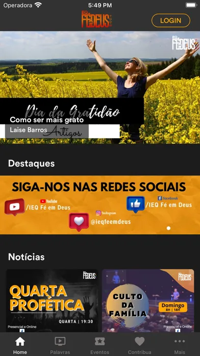 Capturas de tela do IEQ Fé em Deus