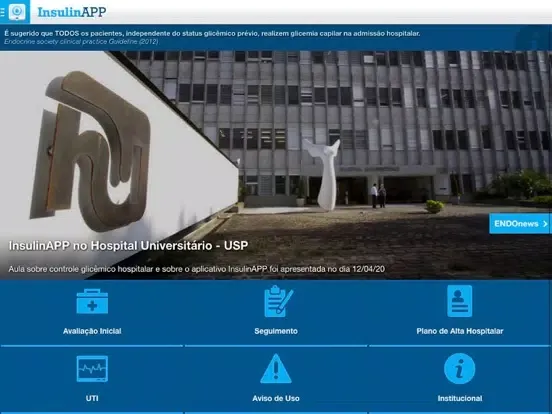 Capturas de tela do InsulinAPP Solução Hospitalar iPad 
