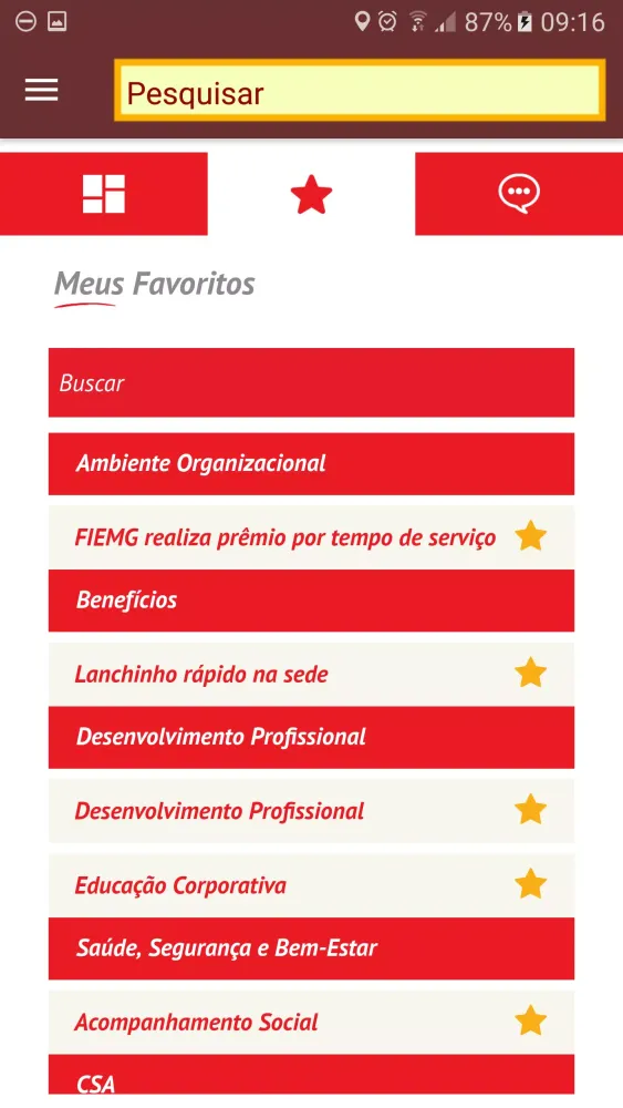 Capturas de tela do Intranet FIEMG Mobile