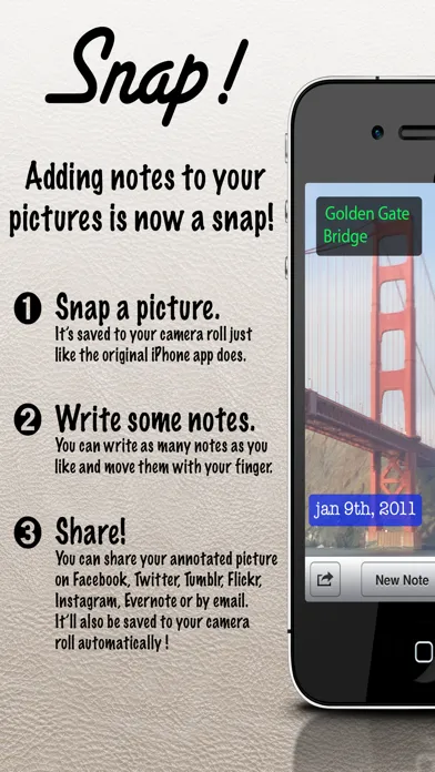 ภาพหน้าจอของ Snap Camera! - Write notes on your pictures the easy way.