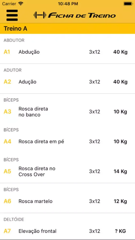 Capturas de tela do Ficha de Treino