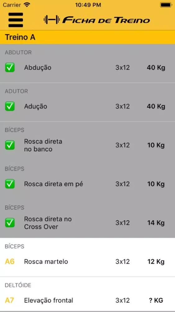 Capturas de tela do Ficha de Treino