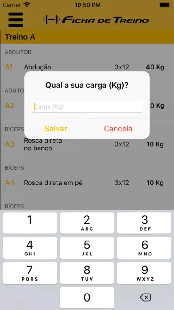 Capturas de tela do Ficha de Treino