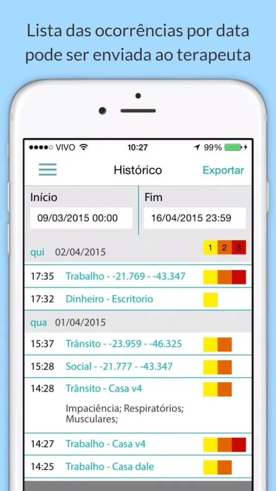 Stresslab - Ferramentas para autocontrole do stress. Para registrar com facilidade as ocorrências diárias de stress, oferecendo recursos, como gráficos e um guia de respiração e relaxamento, que auxiliam no controle e redução do stress. Screenshots