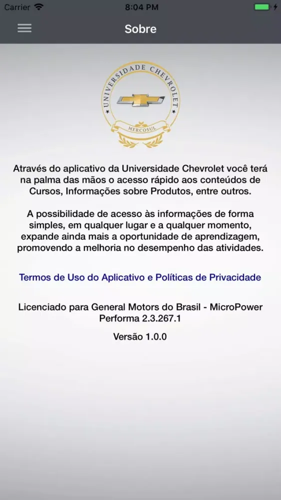 Tangkapan layar Universidade Chevrolet