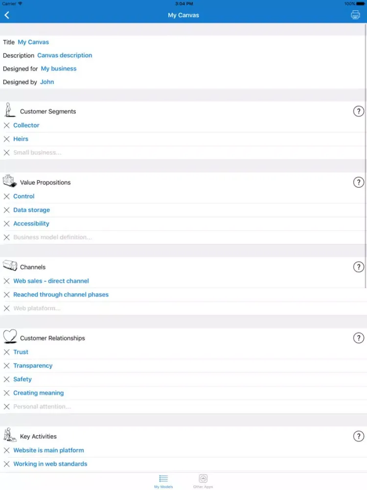 Startup Canvas - Business Model Canvas iPad 应用截图