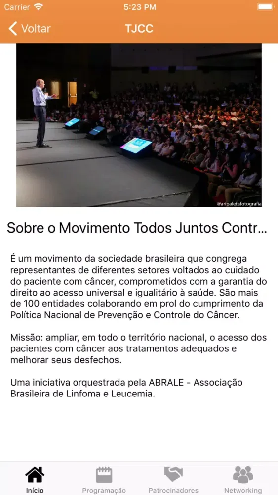 Capturas de tela do Todos Juntos Contra o Câncer
