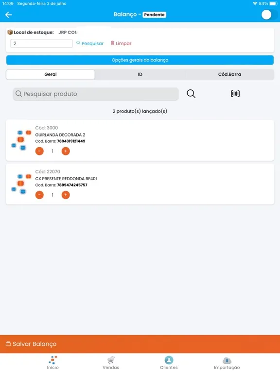 Ảnh chụp màn hình của Nosso ERP Connect iPad 