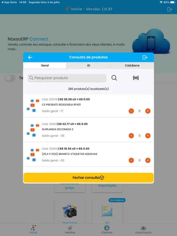 Ảnh chụp màn hình của Nosso ERP Connect iPad 