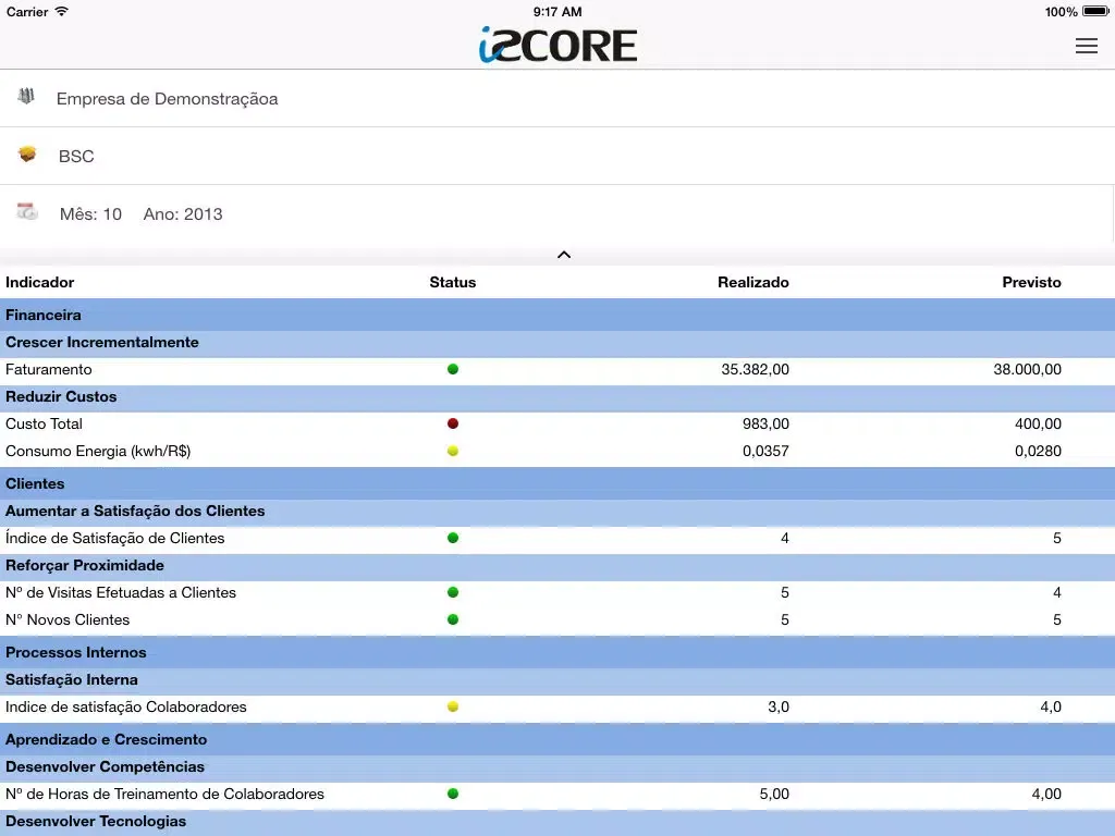 Tangkapan layar iScore Mobile iPad 