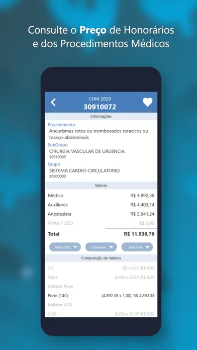Capturas de tela do PMED - Preço Médico TUSS CBHPM