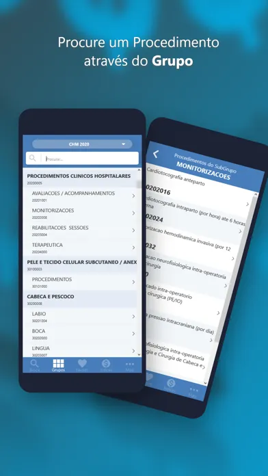Capturas de tela do PMED - Preço Médico TUSS CBHPM