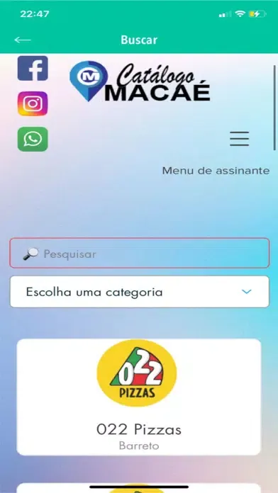 Capturas de tela do Catálogo Macaé