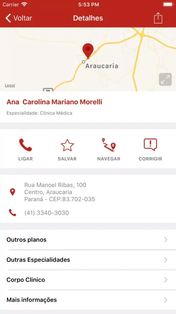 Ảnh chụp màn hình của Paraná Clínicas