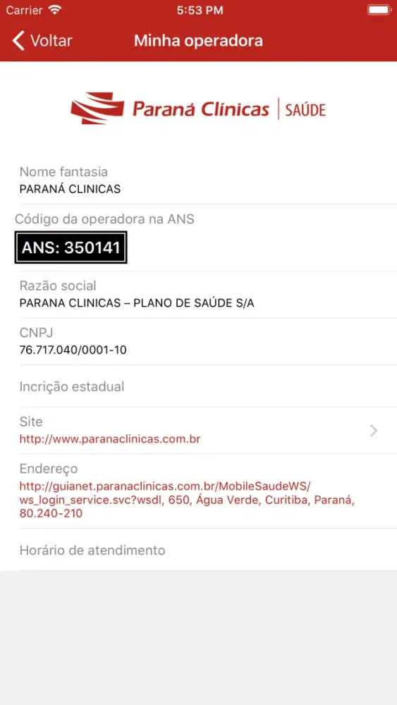 Ảnh chụp màn hình của Paraná Clínicas