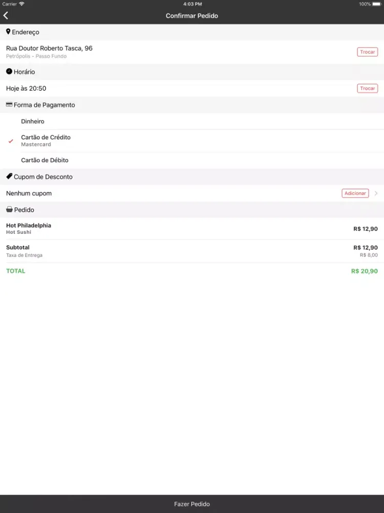 Tangkapan layar Nagano Sushi Tapejara iPad 