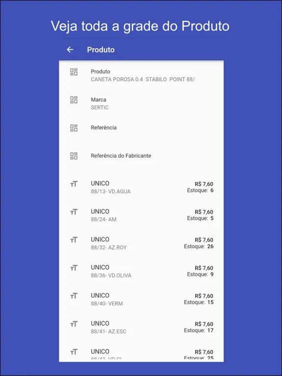Tangkapan layar Consulta Produto iPad 