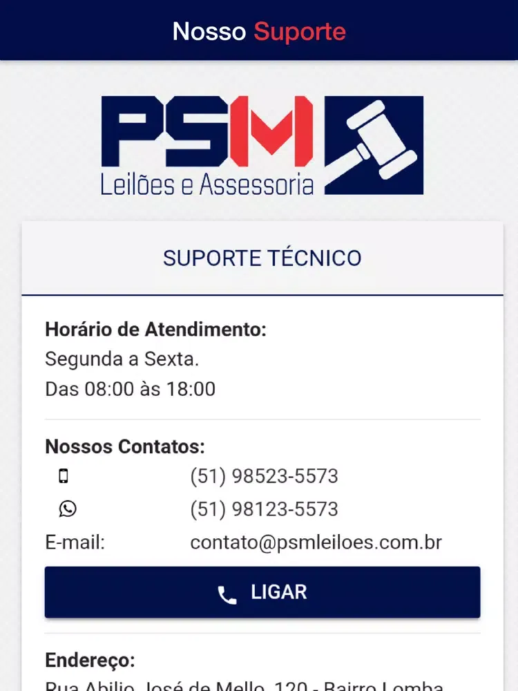 Capturas de tela do PSM Leilões iPad 