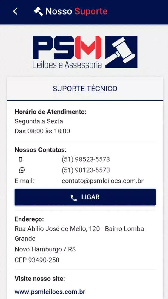 Capturas de tela do PSM Leilões