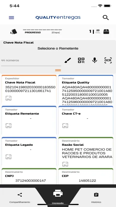 Capturas de tela do Quality Entregas - Operacional