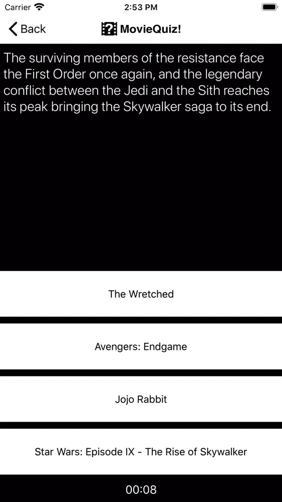 Capturas de pantalla de MovieQuiz - Synopsis Trivia