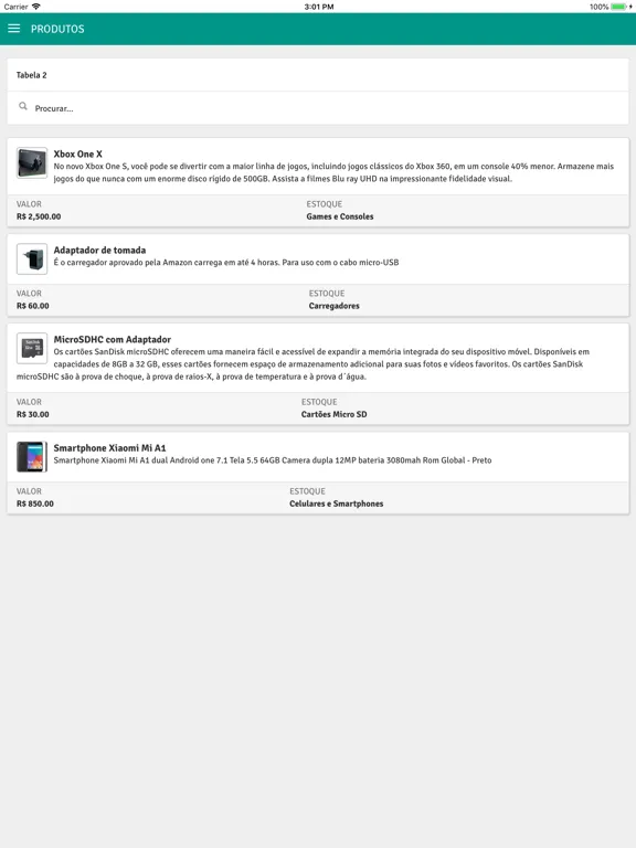 Capturas de tela do SIC Pedidos iPad 