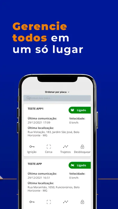 Capturas de tela do Servis Rastreamento