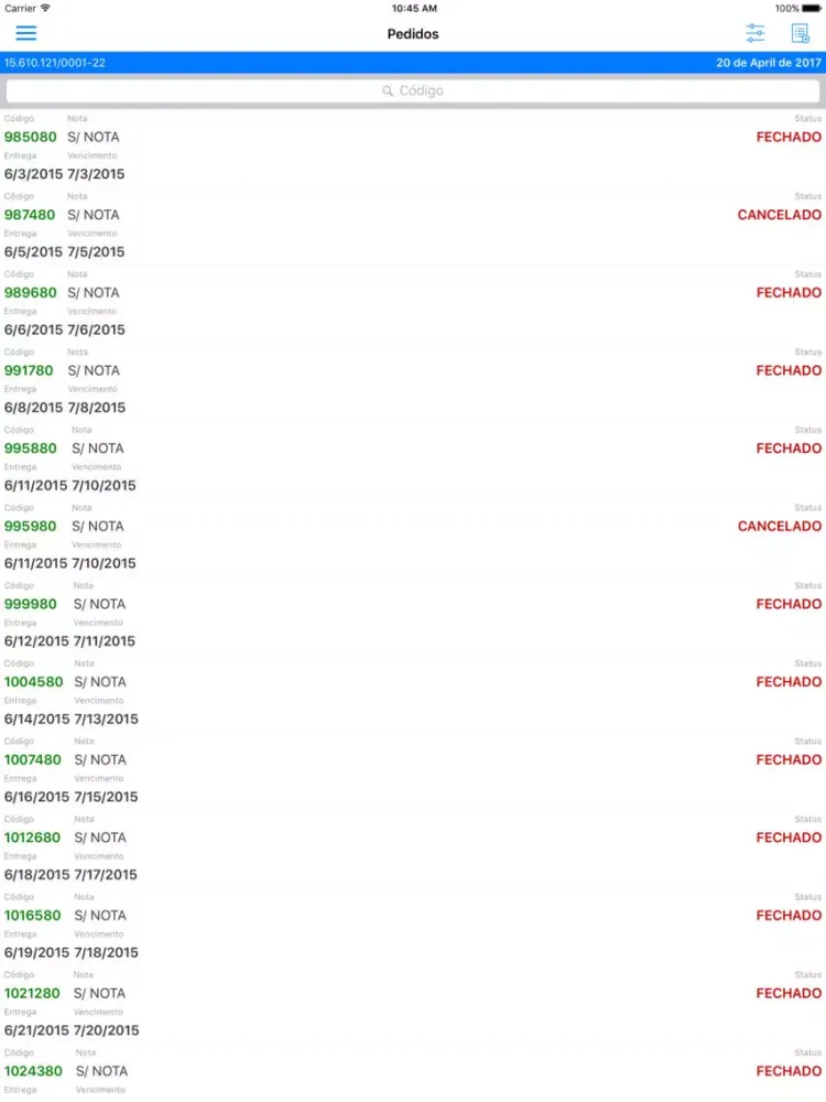 Pedidos BNS iPad  Screenshots
